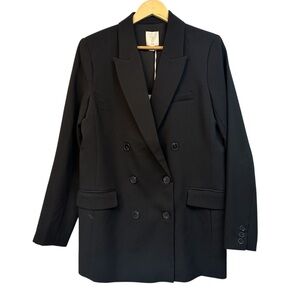 Joie Black Long Double-Breasted Blazer with Button Detail, Medium